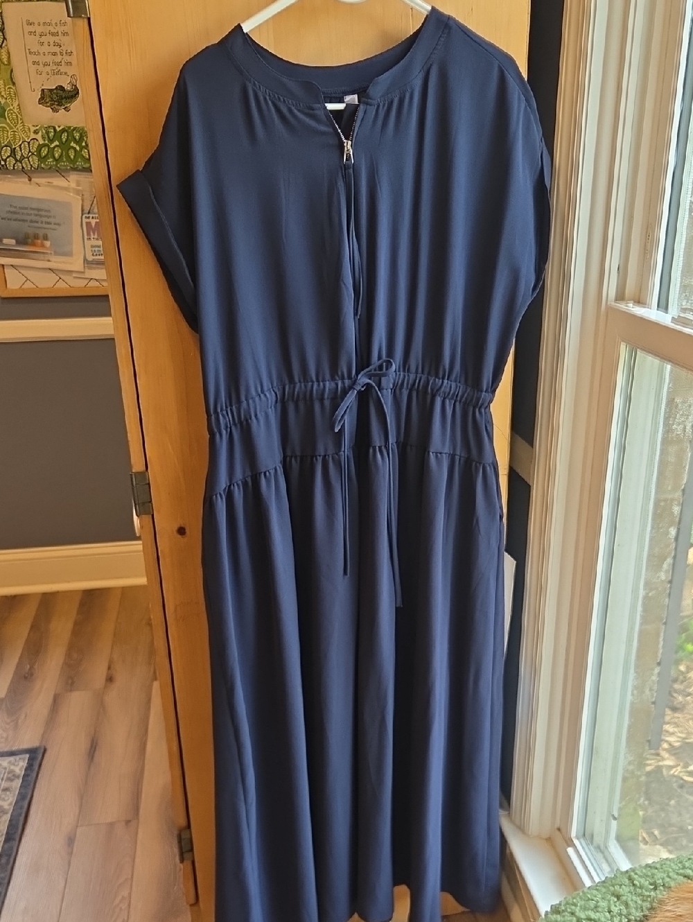 Women's Navy Drawstring Waist Zip-Front Romper